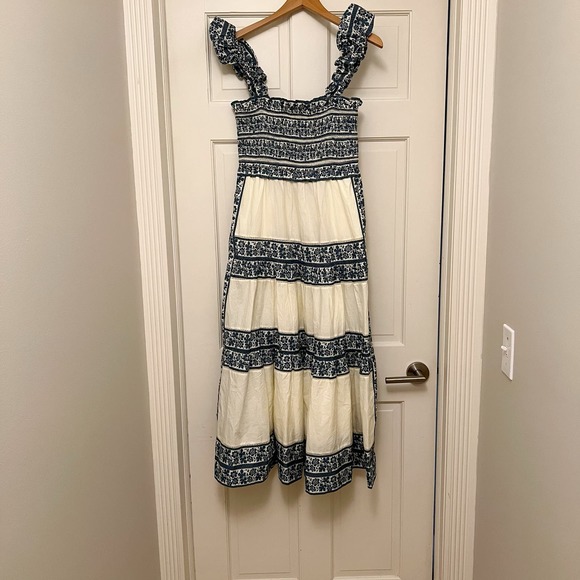 SEA New York Smocked Cream and Navy Dress - Picture 9 of 11